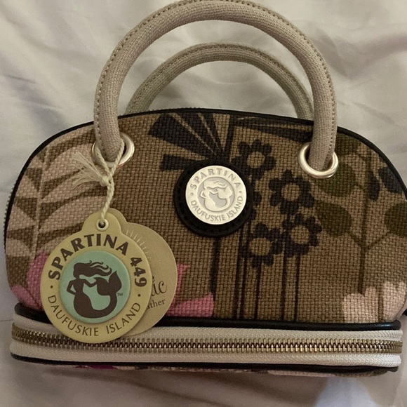 Spartina 449 Brown and Pink Floral Mini Bag - Picture 1 of 6